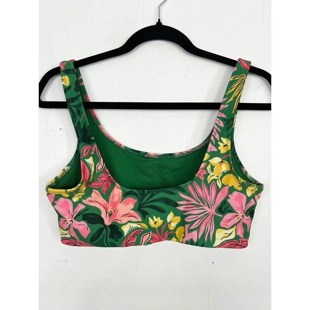 Old Navy Green Tropical Floral Scoop Neck Bikini Swim Top Size Large - Picture 3 of 4